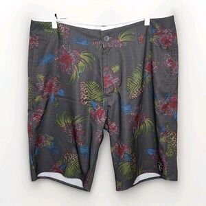 Vans Hybrid Board Shorts Mens 34 Gray Floral Tropical Swim Surf Stretch